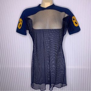 Vintage Renewal Football Jersey Sexy Sheer Dress Long Halloween Costume Sz XS